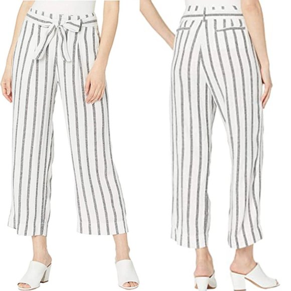 Sanctuary Pants - Sanctuary Inland Sashed Crop Striped Linen Pants